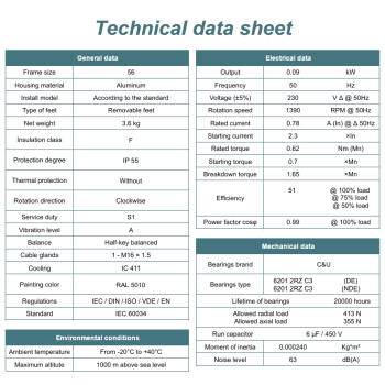 Silnik elektryczny jednofazowy 0,09kW 1400 obr/min. 56B14